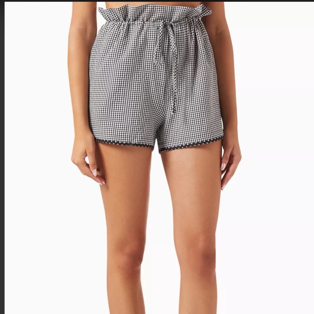 Solid & Striped Black & White Gingham Print Paper Bag Waist Shorts, Medium